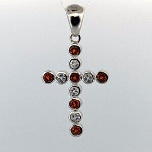 Vintage Estate 925 Sterling Silver Cross Pendant Garnet CZ Stones 12g No Chain